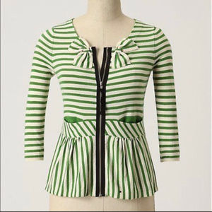 Anthropologie | (Moth) Green Striped Zip Cardigan